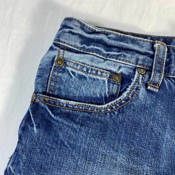 Free People Cutoff Denim Jean Shorts Button Fly Medium Wash Fringe - Picture 4 of 7